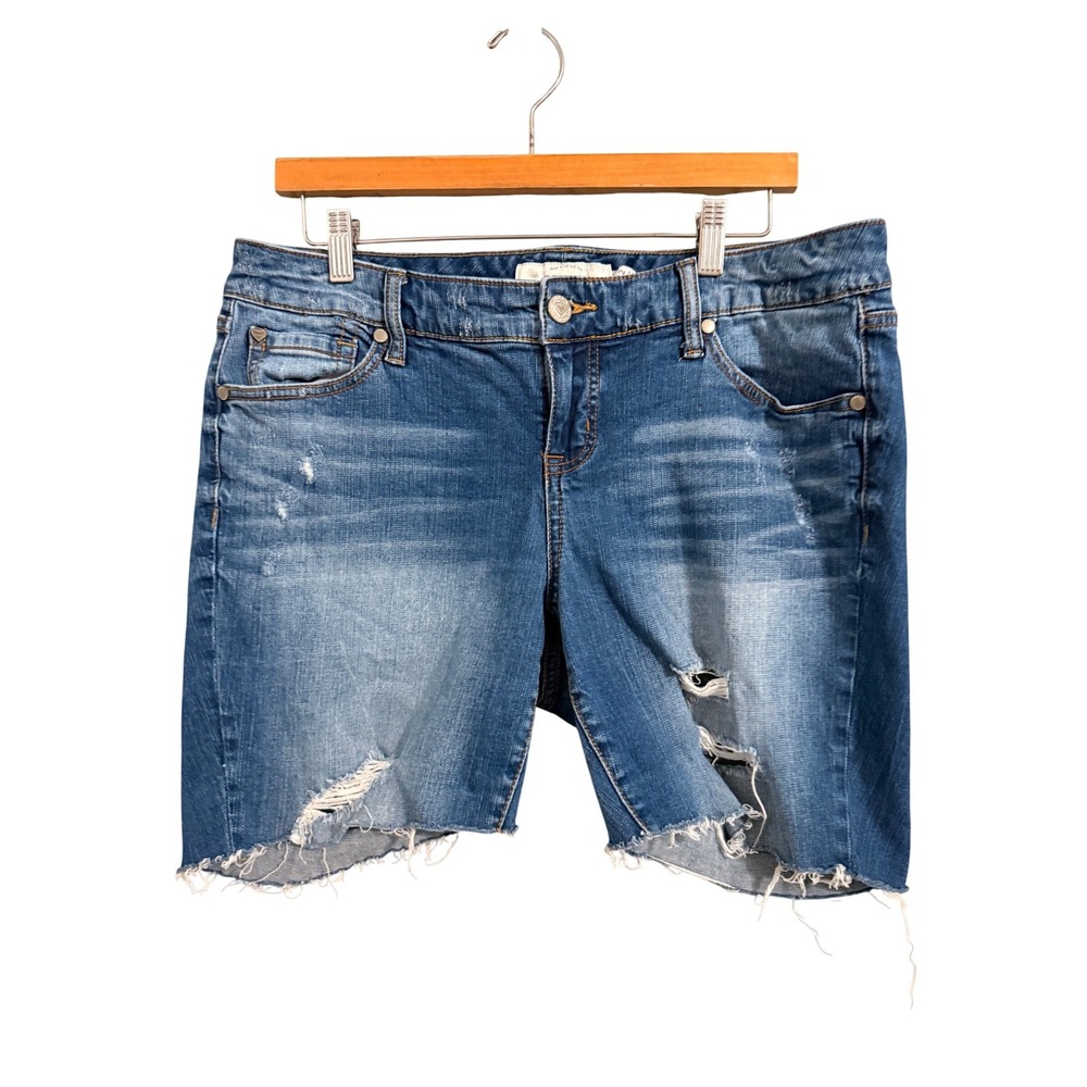 Torrid Denim Bermuda Shorts Womens 12 Blue Distressed Frayed Hem Mid Rise